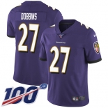 Youth Nike Ravens #27 J.K. Dobbins Purple Team Color Stitched NFL 100th Season Vapor Untouchable Limited Jersey