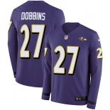 Youth Nike Ravens #27 J.K. Dobbins Purple Team Color Stitched NFL Limited Therma Long Sleeve Jersey