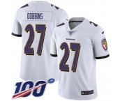 Youth Nike Ravens #27 J.K. Dobbins White Stitched NFL 100th Season Vapor Untouchable Limited Jersey