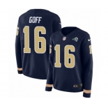 Women Nike Los Angeles Rams #16 Jared Goff Limited Navy Blue Therma Long Sleeve NFL Jersey