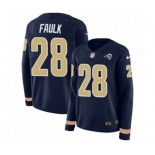 Women Nike Los Angeles Rams #28 Marshall Faulk Limited Navy Blue Therma Long Sleeve NFL Jersey