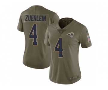 Women Nike Los Angeles Rams #4 Greg Zuerlein Limited Olive 2017 Salute to Service NFL Jersey