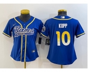 Women's Los Angeles Rams #10 Cooper Kupp Royal With Patch Cool Base Stitched Baseball Jersey