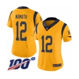 Women's Los Angeles Rams #12 Joe Namath Limited Gold Rush Vapor Untouchable 100th Season Football Jersey