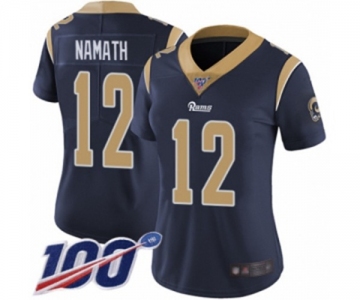 Women's Los Angeles Rams #12 Joe Namath Navy Blue Team Color Vapor Untouchable Limited Player 100th Season Football Jersey