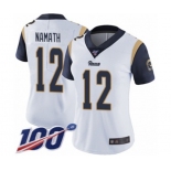 Women's Los Angeles Rams #12 Joe Namath White Vapor Untouchable Limited Player 100th Season Football Jersey