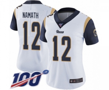 Women's Los Angeles Rams #12 Joe Namath White Vapor Untouchable Limited Player 100th Season Football Jersey