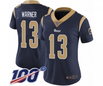 Women's Los Angeles Rams #13 Kurt Warner Navy Blue Team Color Vapor Untouchable Limited Player 100th Season Football Jersey