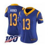 Women's Los Angeles Rams #13 Kurt Warner Royal Blue Alternate Vapor Untouchable Limited Player 100th Season Football Jersey