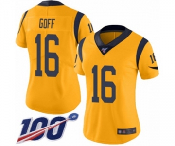 Women's Los Angeles Rams #16 Jared Goff Limited Gold Rush Vapor Untouchable 100th Season Football Jersey