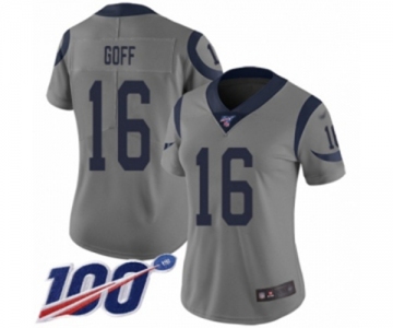 Women's Los Angeles Rams #16 Jared Goff Limited Gray Inverted Legend 100th Season Football Jersey