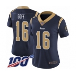 Women's Los Angeles Rams #16 Jared Goff Navy Blue Team Color Vapor Untouchable Limited Player 100th Season Football Jersey