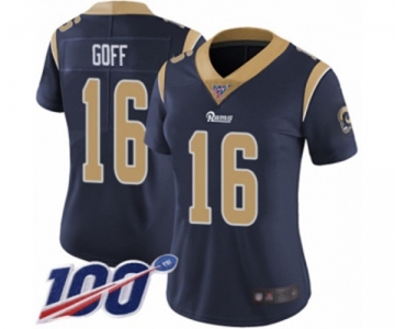 Women's Los Angeles Rams #16 Jared Goff Navy Blue Team Color Vapor Untouchable Limited Player 100th Season Football Jersey