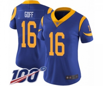 Women's Los Angeles Rams #16 Jared Goff Royal Blue Alternate Vapor Untouchable Limited Player 100th Season Football Jersey