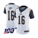 Women's Los Angeles Rams #16 Jared Goff White Vapor Untouchable Limited Player 100th Season Football Jersey