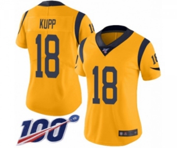 Women's Los Angeles Rams #18 Cooper Kupp Limited Gold Rush Vapor Untouchable 100th Season Football Jersey