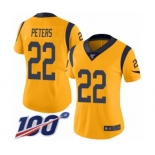 Women's Los Angeles Rams #22 Marcus Peters Limited Gold Rush Vapor Untouchable 100th Season Football Jersey