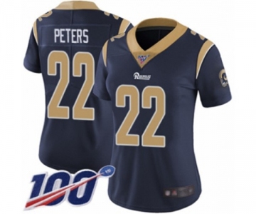 Women's Los Angeles Rams #22 Marcus Peters Navy Blue Team Color Vapor Untouchable Limited Player 100th Season Football Jersey