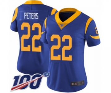 Women's Los Angeles Rams #22 Marcus Peters Royal Blue Alternate Vapor Untouchable Limited Player 100th Season Football Jersey