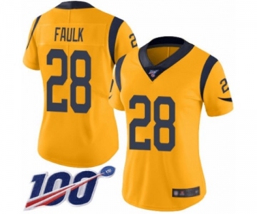 Women's Los Angeles Rams #28 Marshall Faulk Limited Gold Rush Vapor Untouchable 100th Season Football Jersey