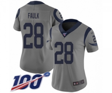 Women's Los Angeles Rams #28 Marshall Faulk Limited Gray Inverted Legend 100th Season Football Jersey