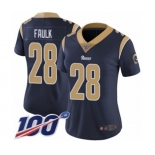 Women's Los Angeles Rams #28 Marshall Faulk Navy Blue Team Color Vapor Untouchable Limited Player 100th Season Football Jersey