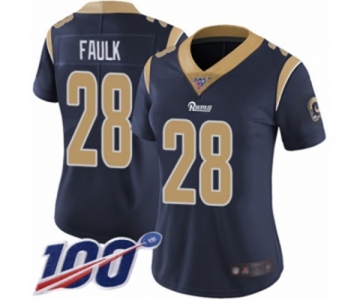 Women's Los Angeles Rams #28 Marshall Faulk Navy Blue Team Color Vapor Untouchable Limited Player 100th Season Football Jersey