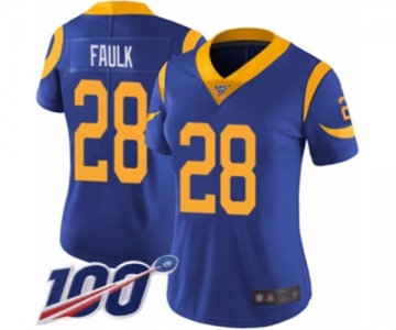 Women's Los Angeles Rams #28 Marshall Faulk Royal Blue Alternate Vapor Untouchable Limited Player 100th Season Football Jersey