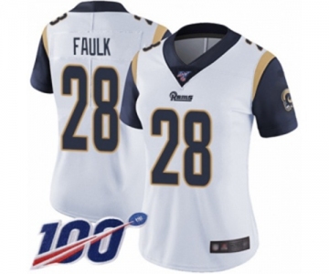 Women's Los Angeles Rams #28 Marshall Faulk White Vapor Untouchable Limited Player 100th Season Football Jersey