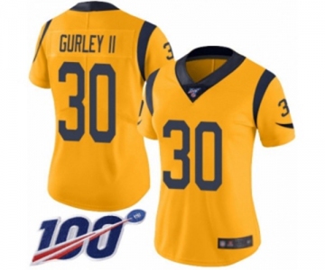 Women's Los Angeles Rams #30 Todd Gurley Limited Gold Rush Vapor Untouchable 100th Season Football Jersey