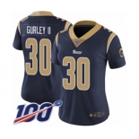 Women's Los Angeles Rams #30 Todd Gurley Navy Blue Team Color Vapor Untouchable Limited Player 100th Season Football Jersey