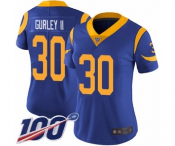 Women's Los Angeles Rams #30 Todd Gurley Royal Blue Alternate Vapor Untouchable Limited Player 100th Season Football Jersey