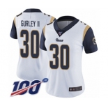 Women's Los Angeles Rams #30 Todd Gurley White Vapor Untouchable Limited Player 100th Season Football Jersey