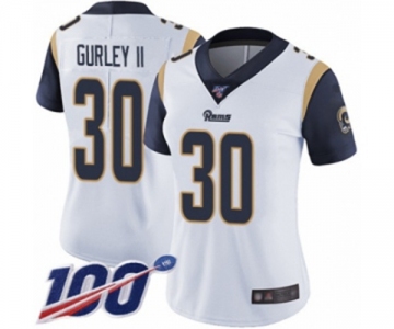 Women's Los Angeles Rams #30 Todd Gurley White Vapor Untouchable Limited Player 100th Season Football Jersey