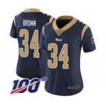 Women's Los Angeles Rams #34 Malcolm Brown Navy Blue Team Color Vapor Untouchable Limited Player 100th Season Football Jersey