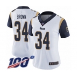 Women's Los Angeles Rams #34 Malcolm Brown White Vapor Untouchable Limited Player 100th Season Football Jersey