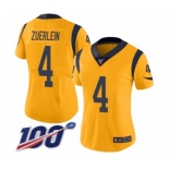 Women's Los Angeles Rams #4 Greg Zuerlein Limited Gold Rush Vapor Untouchable 100th Season Football Jersey