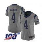 Women's Los Angeles Rams #4 Greg Zuerlein Limited Gray Inverted Legend 100th Season Football Jersey