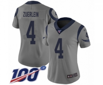 Women's Los Angeles Rams #4 Greg Zuerlein Limited Gray Inverted Legend 100th Season Football Jersey