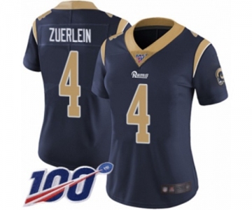 Women's Los Angeles Rams #4 Greg Zuerlein Navy Blue Team Color Vapor Untouchable Limited Player 100th Season Football Jersey