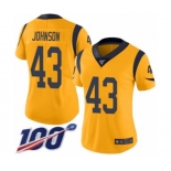 Women's Los Angeles Rams #43 John Johnson Limited Gold Rush Vapor Untouchable 100th Season Football Jersey