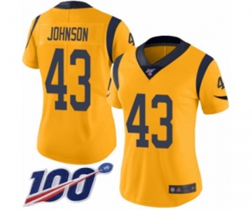 Women's Los Angeles Rams #43 John Johnson Limited Gold Rush Vapor Untouchable 100th Season Football Jersey