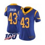 Women's Los Angeles Rams #43 John Johnson Royal Blue Alternate Vapor Untouchable Limited Player 100th Season Football Jersey