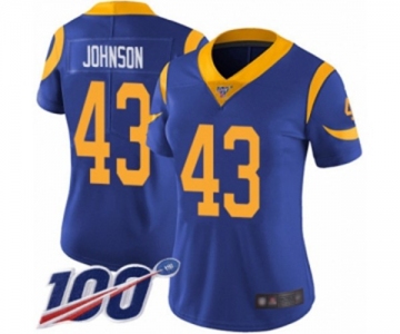 Women's Los Angeles Rams #43 John Johnson Royal Blue Alternate Vapor Untouchable Limited Player 100th Season Football Jersey