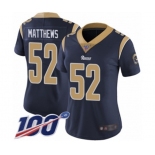 Women's Los Angeles Rams #52 Clay Matthews Navy Blue Team Color Vapor Untouchable Limited Player 100th Season Football Jersey