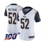 Women's Los Angeles Rams #52 Clay Matthews White Vapor Untouchable Limited Player 100th Season Football Jersey