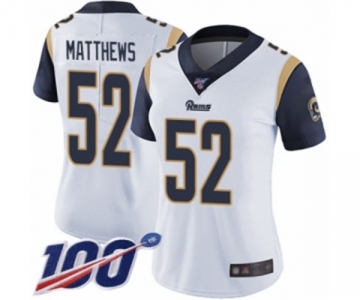 Women's Los Angeles Rams #52 Clay Matthews White Vapor Untouchable Limited Player 100th Season Football Jersey