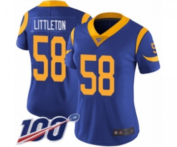 Women's Los Angeles Rams #58 Cory Littleton Royal Blue Alternate Vapor Untouchable Limited Player 100th Season Football Jersey