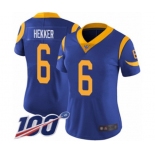 Women's Los Angeles Rams #6 Johnny Hekker Royal Blue Alternate Vapor Untouchable Limited Player 100th Season Football Jersey