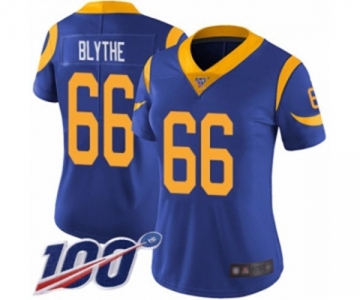 Women's Los Angeles Rams #66 Austin Blythe Royal Blue Alternate Vapor Untouchable Limited Player 100th Season Football Jersey